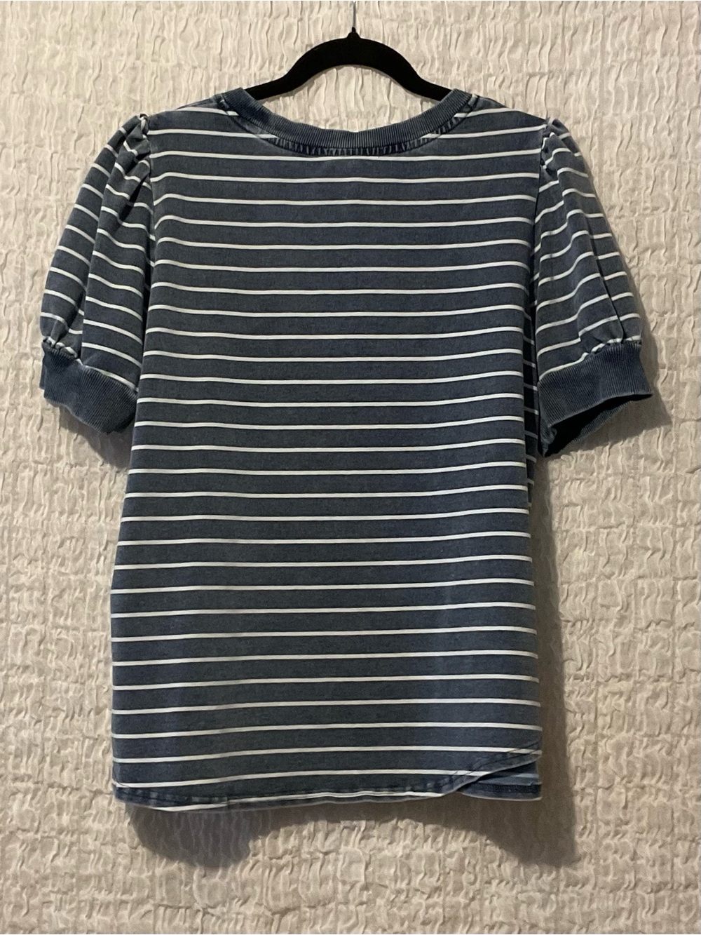 Jane + Delancey Blue White Striped Puff Sleeve Top Women’s Large Cotton Blend - Picture 6 of 6